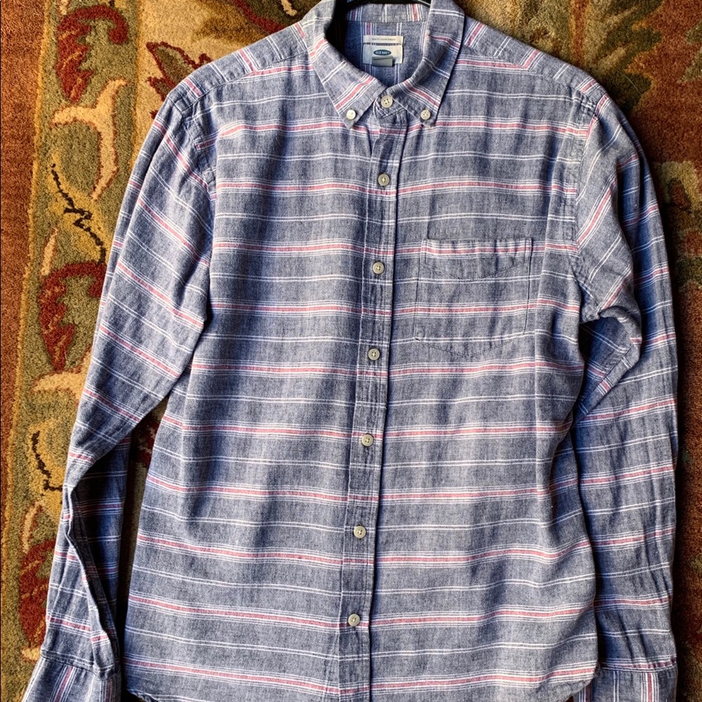 Old Navy Button Down Shirt, Blue and Red Striped